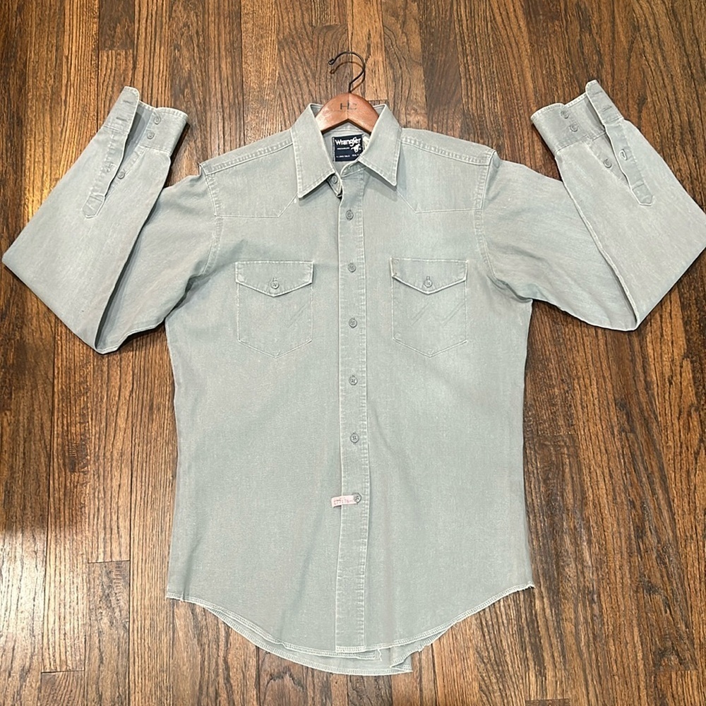 Vintage 90’s Wrangler Brushpopper Western Button Down Gray Shirt 15 1/2 x 35